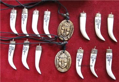   15 Buddha Eye OM Mantra LONG tooth BONE PENDANT Nepal free ship  