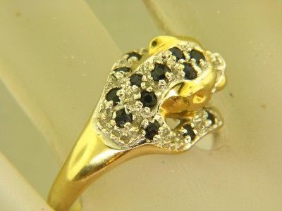 GRAMS 14K GOLD PANTHER DIAMOND SAPPHIRE RUBY size 7 VINTAGE RING 