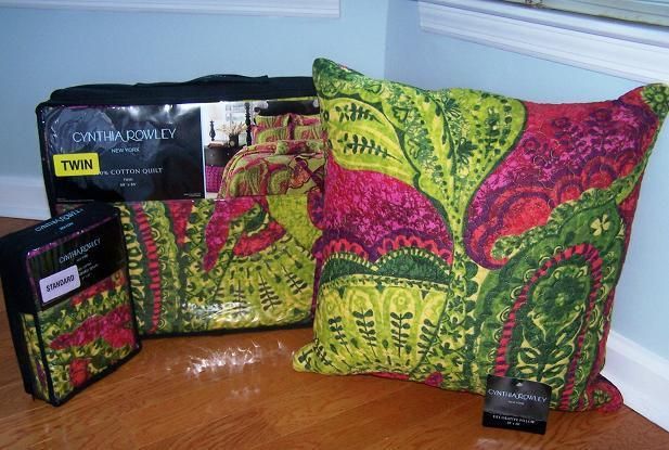 CYNTHIA ROWLEY TWIN PAISLEY QUILT SHAM DECORATIVE PILLOW SET  