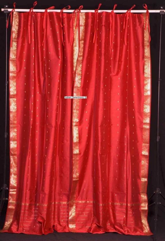 Indo Fire Brick Tie Top Sari fabric Curtain Panel Drape  