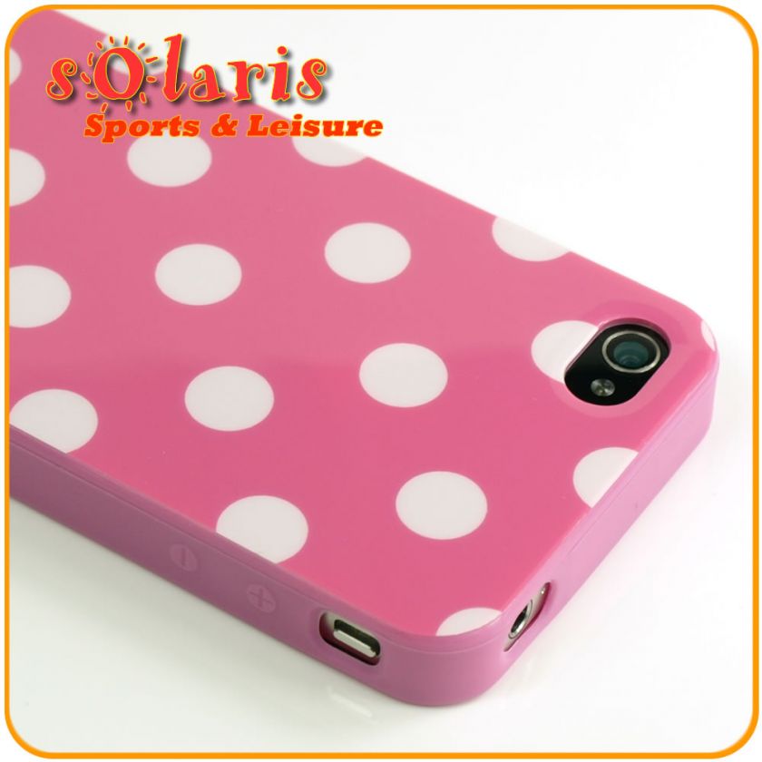 Designer Style White Polka Dot Pink Lacquered Shell Case for iPhone 4 