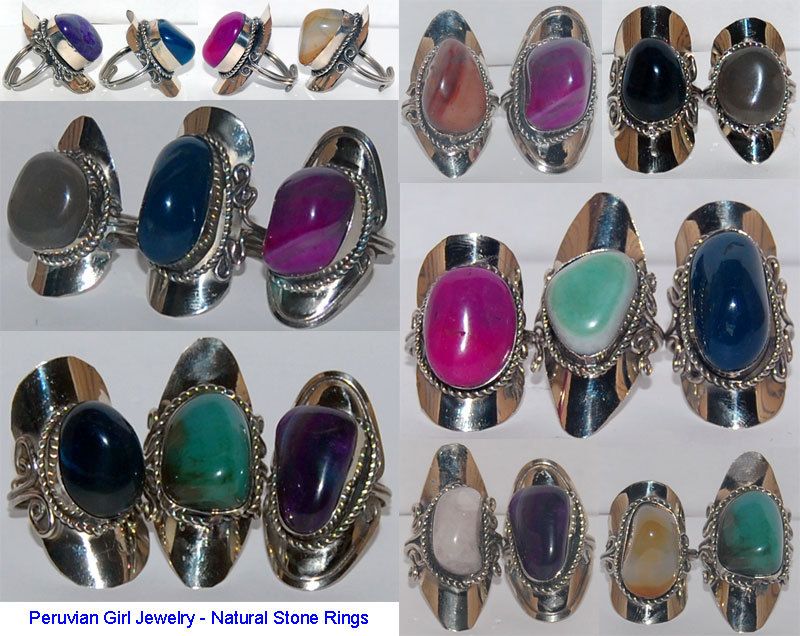 SEMI PRECIOUS STONE AGATE RINGS PERU ALPACA SILVER  