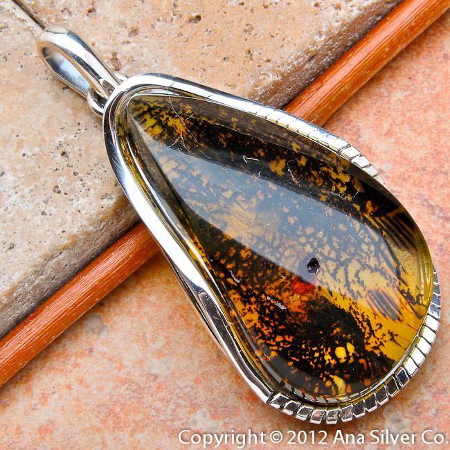 AUTHENTIC BALTIC AMBER .925 SILVER PENDANT 2 1/2  