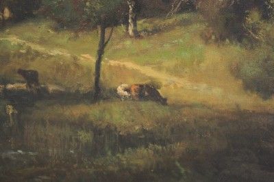 C1900 LARGE ITALIAN AMERICAN LANDSCAPE PAINTING HARVEST TIME SIGNED 