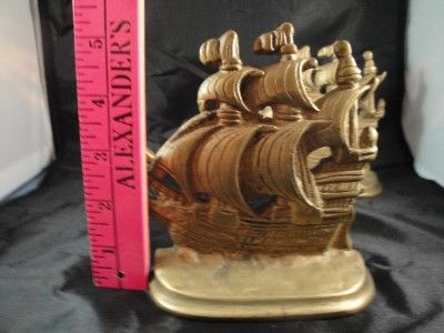 VINTAGE SOLID CAST BRASS SHIP BOOKENDS