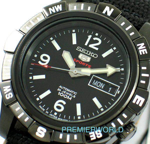 SEIKO SPORTS AUTOMATIC / HAND WINDING 100M TOUGH BAND BLACK WATCH 