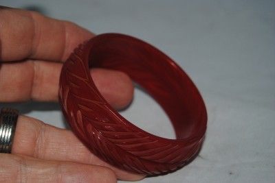 Vintage Carved CHERRY Juice colored Bakelite Bracelet  