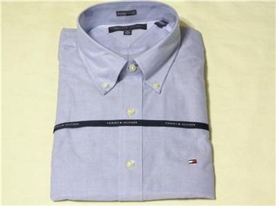   HILFIGER MENS BUTTON DOWN DRESS SHIRT M, L, XL SLIM FIT DENIM BLUE