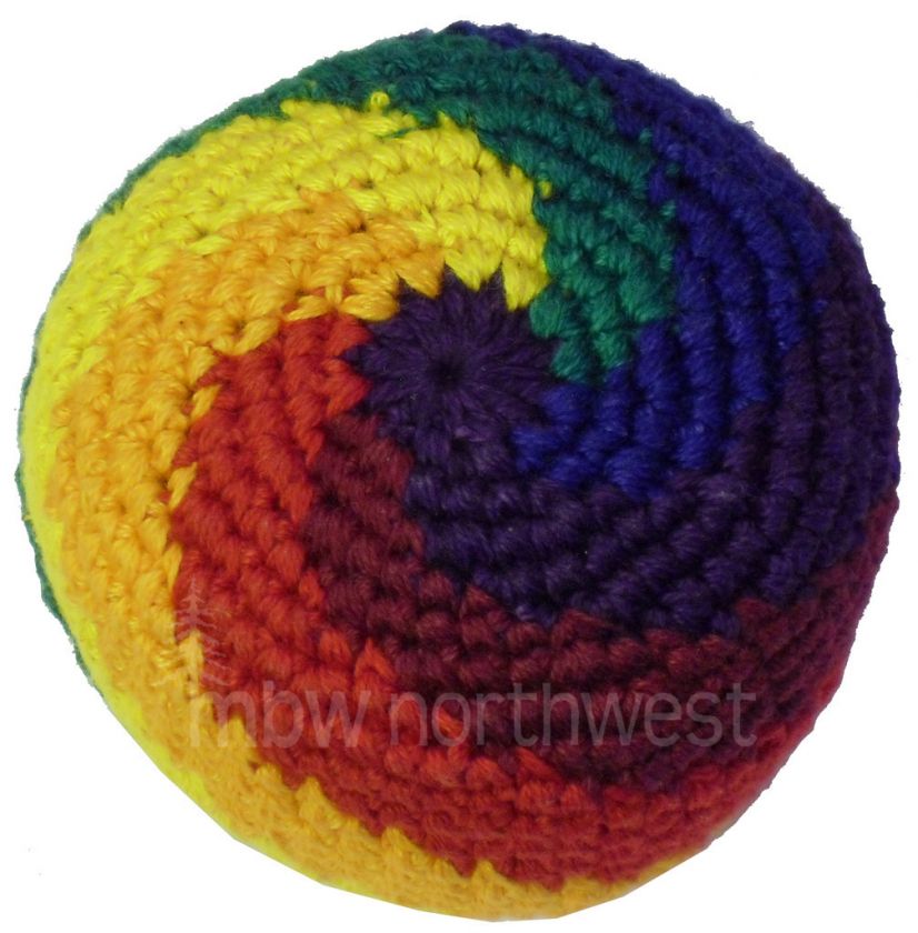 HACKY SACK FOOTBAG, CROCHETED GUATEMALAN, RAINBOW SWIRL  