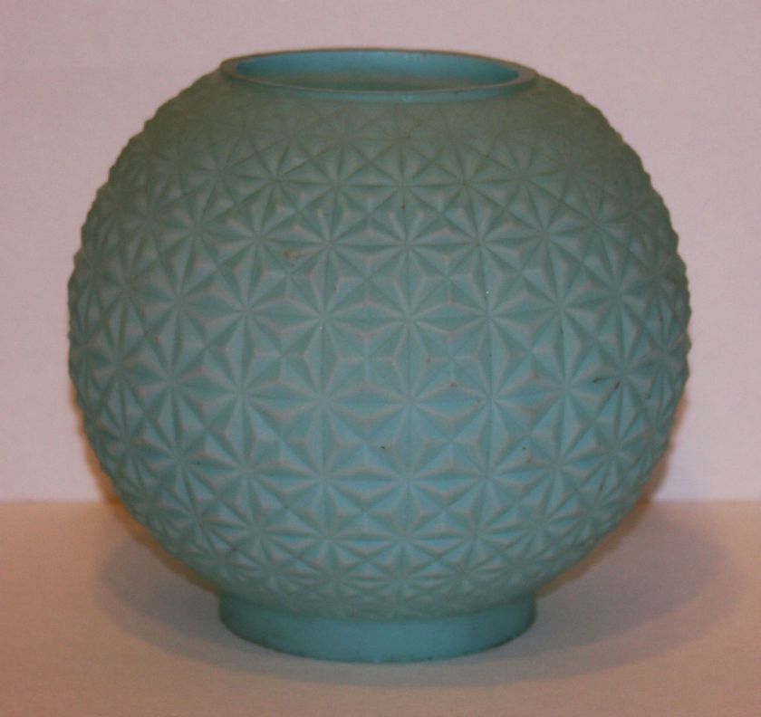 Vintage BALL SHADE FOR HURRICANE LAMP; Teal Blue; DIAMOND QUILTED 