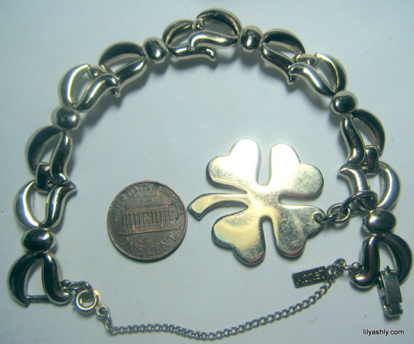 VINTAGE Monet GOLD PLATED Charm Bracelet 4 Leaf Clover  