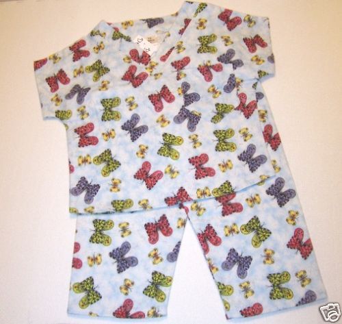 Butterfly Flannel   Kids Scrubs w/Pants   Small  