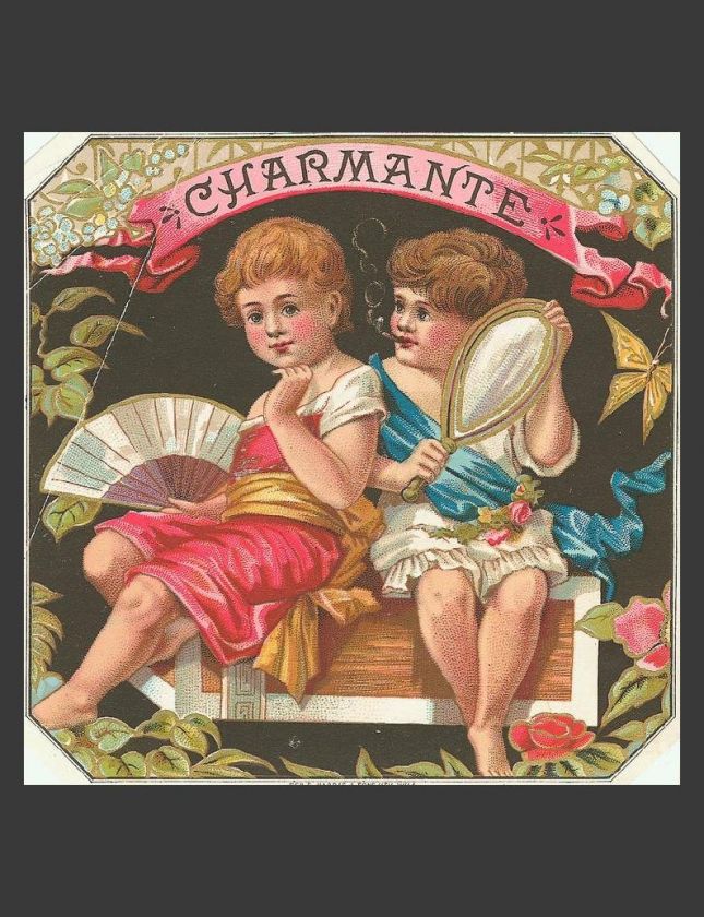 cigar labels, Charmante, 2 little girls smoking cigars  