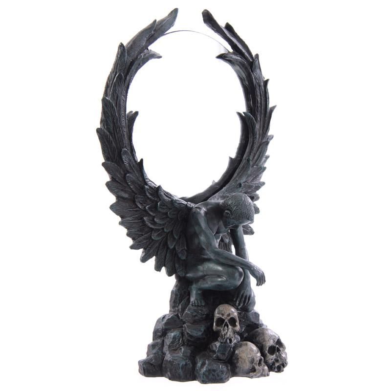 Gothic Male Dark Angel w Skulls Mirror Ornament Figure Statue Figurine 