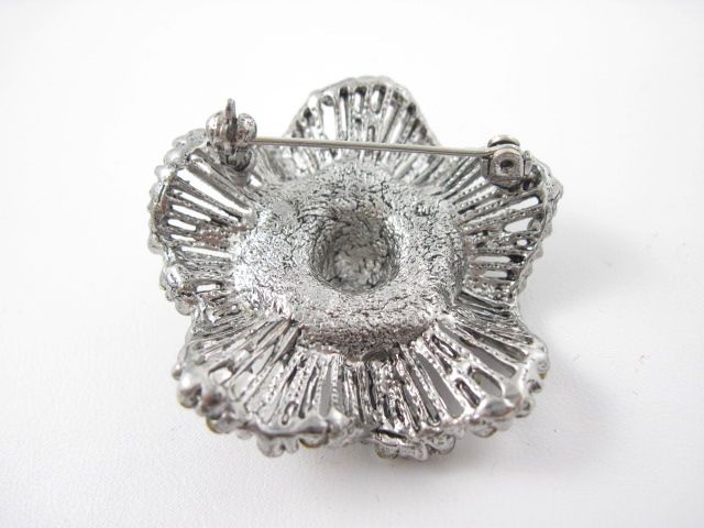 DESIGNER Silver Tone Iridescent Burst Pin Brooch  