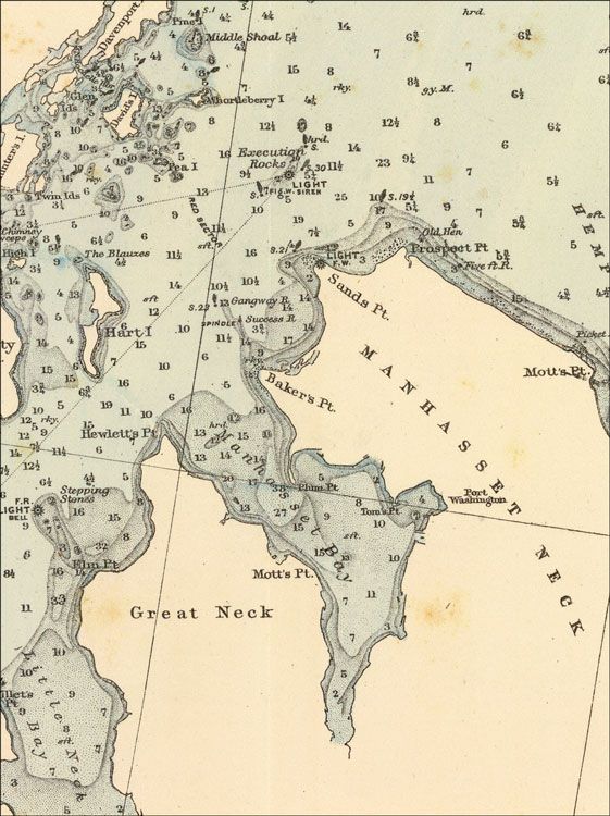 1893 LONG ISLAND SOUND NEW YORK LARGE NAUTICAL MAP  