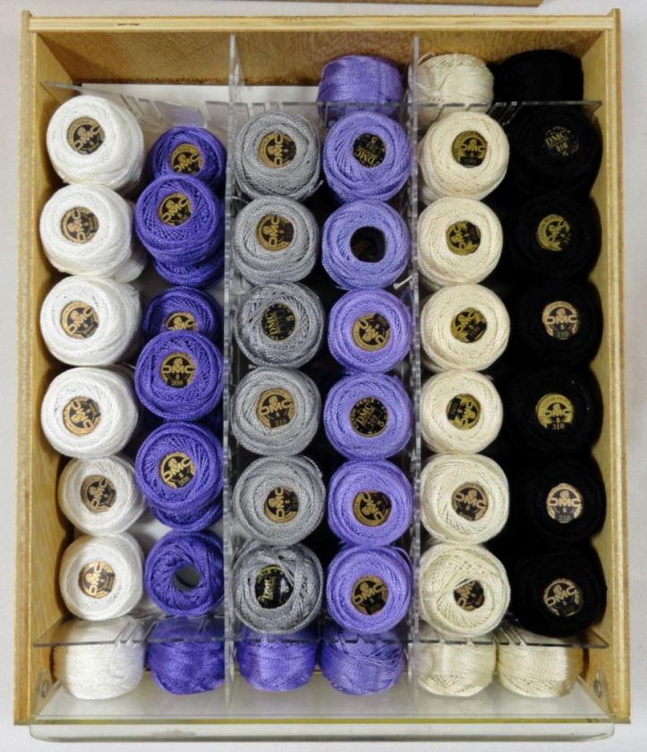 188 BALLS VINTAGE DMC #5 COTTON PERLE THREAD W/DISPLAY STORAGE BOX 