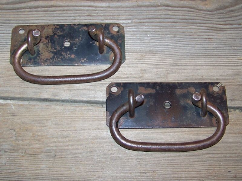 Tool Box drop Handle Pull old antique rustic trunk Industrial steel 