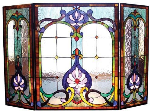 Victorian Stained Glass Tiffany Style Fireplace Screen  