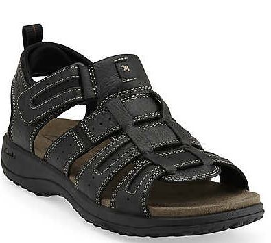   Mens HAMOA Black Leather Open Toe Fisherman Sandals 71311  