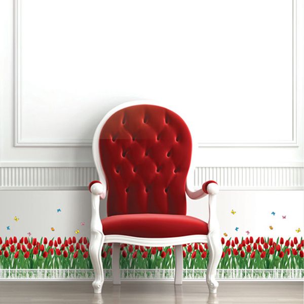 RED TULIP FENCE ★ Mural Art Window Wall Sticker Decals  