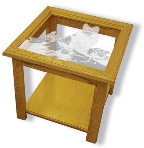 Etched Glass End Table Wildlife  Scenic  Nautical  Pet  Custom 