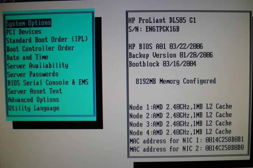 HP Proliant DL585 G1 397842 001 Quad 2.4GHz DC CPU 8GB Ram No HD 