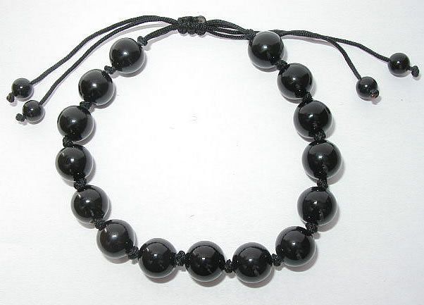 HANDMADE NATURAL ONYX BLACK JADE KNOTTED BRACELET 10mm  