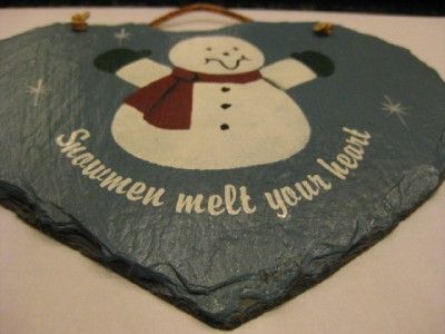 Plain Jane SLATE Roof Tile Wall Hanging Snowman Heart  