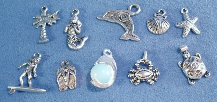 Beach Ocean Sea Silver Charm Set Jewelry Making Crafts +  