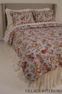 JESSICA BLUE SHABBY ROMANTIC CHIC KING QUILT SET  