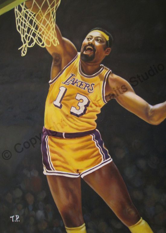 Original Art Oil Painting of Wilt Chamberlain Dunking  