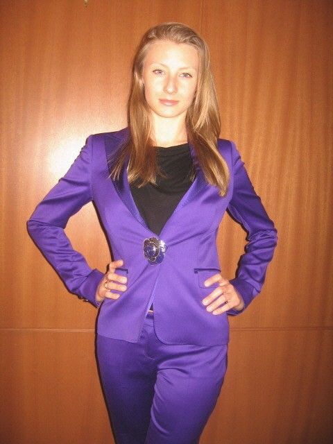 3,550 OMG GIANNI VERSACE purple fiore power PANTS SUIT IT38 USA 2 