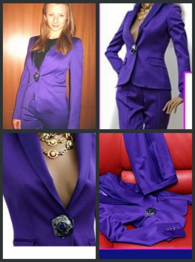 3,550 OMG GIANNI VERSACE purple fiore power PANTS SUIT IT38 USA 2 