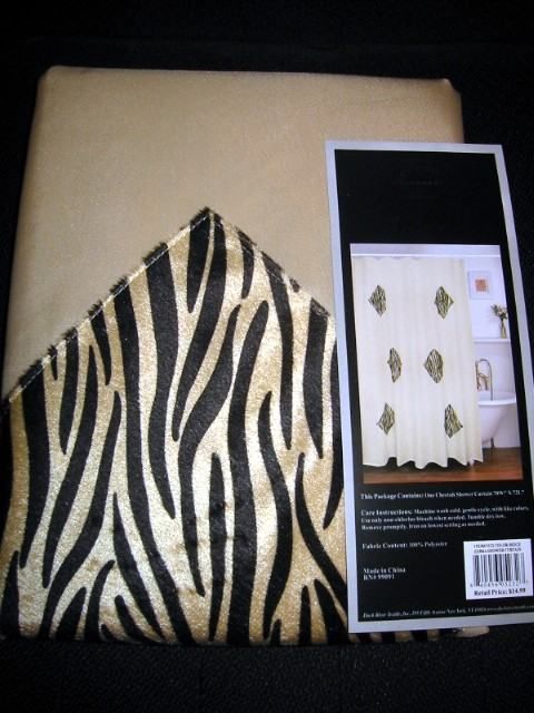 NEW ZEBRA ZEBRA STRIPES TAN FABRIC SHOWER CURTAIN  