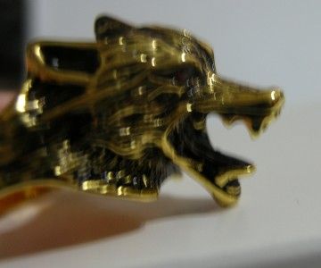 Wolf Head Mens Ring w/Ruby eyes in Gold EP SZ 12  