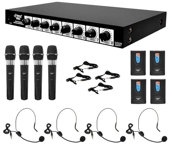 Rack Mount 8 Channel Wireless Microphone System with 4 Lavalier 