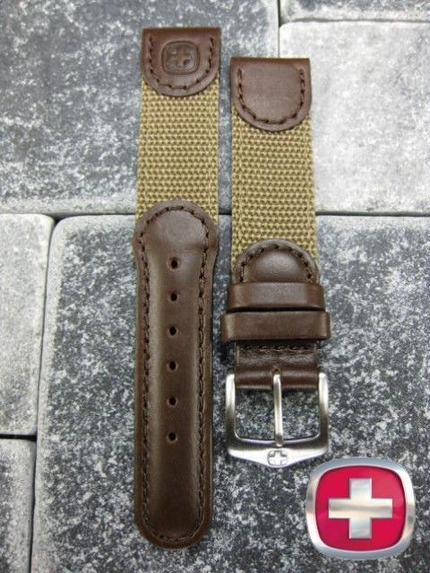 Wenger Swiss Leather Nylon Strap Band Brown Army 20 19  