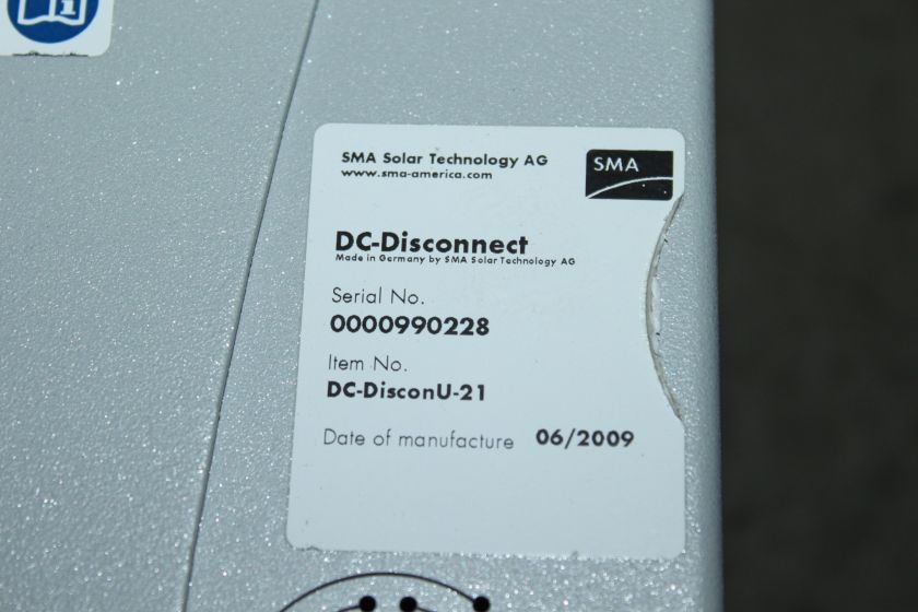 SMA SOLAR TECHNOLOGY DC DISCONU 21 DC DISCONNECT SWITCH  