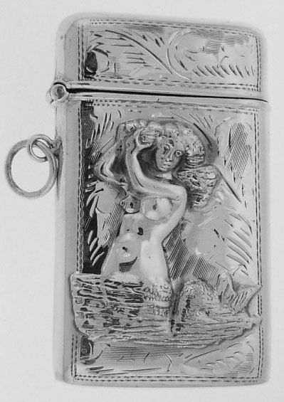 Etched Mermaid Match Safe   Sterling Silver  