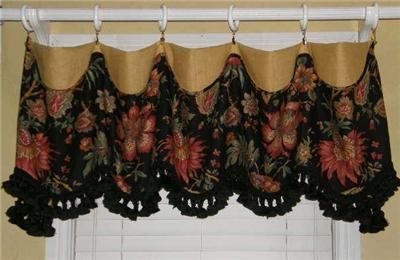 Custom Cuff Top Valance Window Treatment Black French Country Floral 