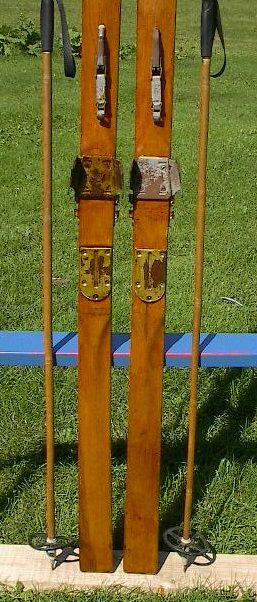 ANTIQUE Wooden Skis 80 Wood Skiis + Bamboo Ski Poles  