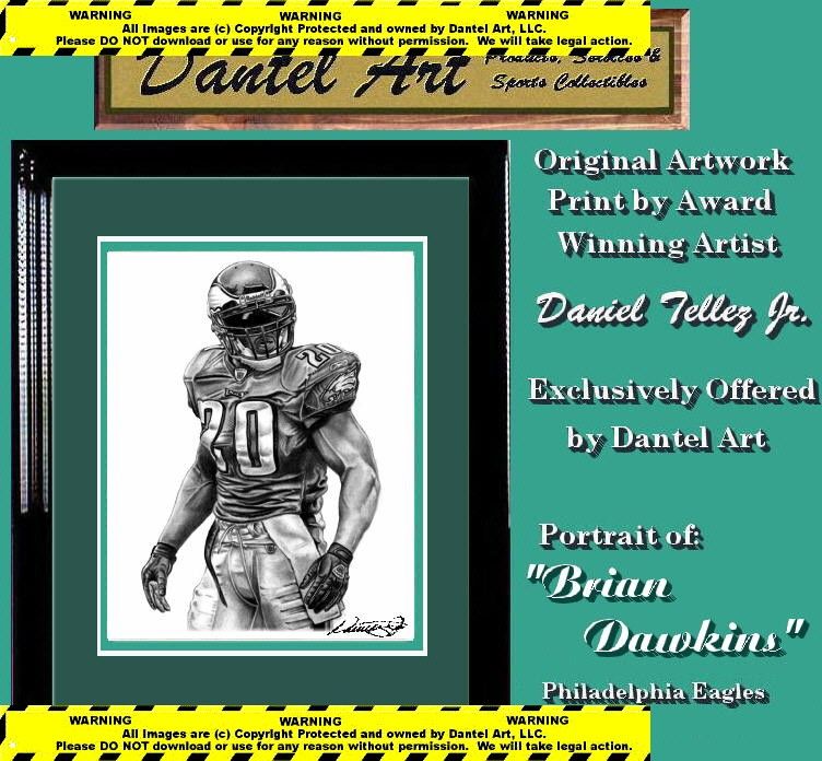 BRIAN DAWKINS LITHOGRAPH POSTER IN EAGLES JERSEY 1620C  