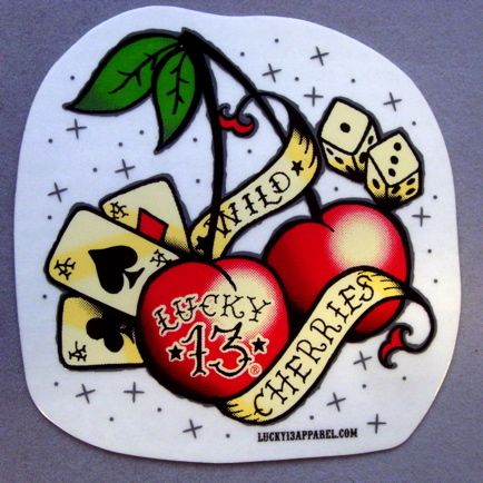 LUCKY 13 DECAL STICKER WILD CHERRY ROCKABILLY TATTOO  