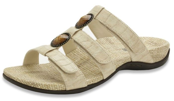 Orthaheel Porto II Womens Adjustable Stone Sandals Ivory Crocodile 