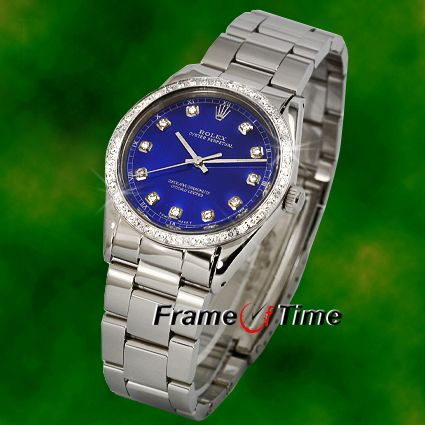 Rolex Mens Oyster Perpetual Diamond Blue Steel Watch  