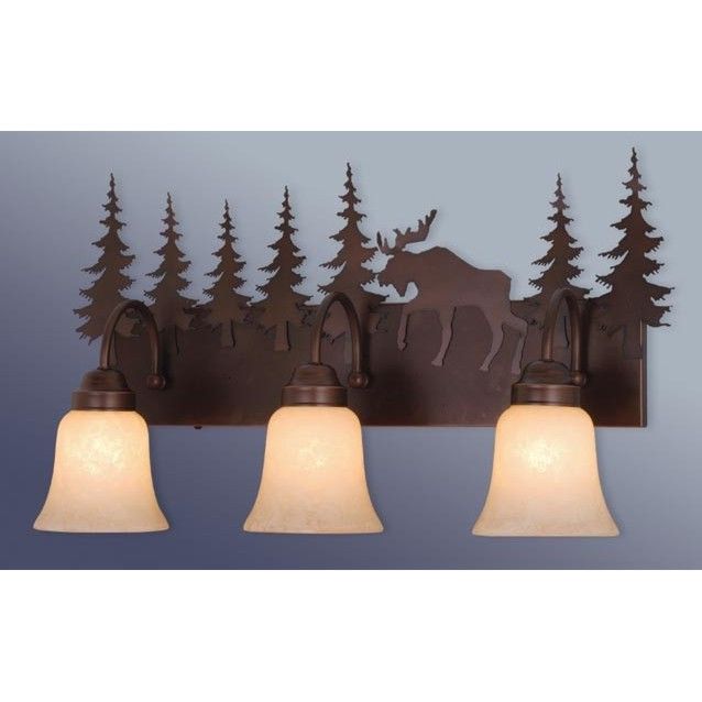 NEW 3 Light Rustic Moose Bathroom Vanity Lighting Fixture, Bronze 