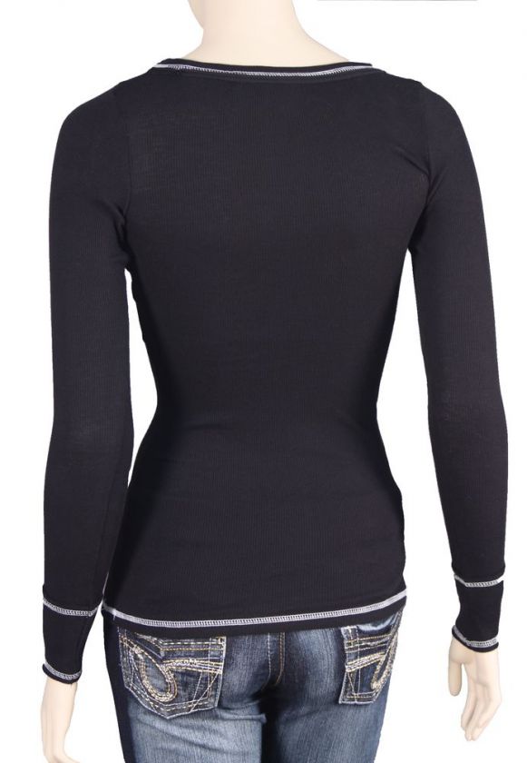 Black w/ White Crew Neck Long Sleeved Tee Top NWT  